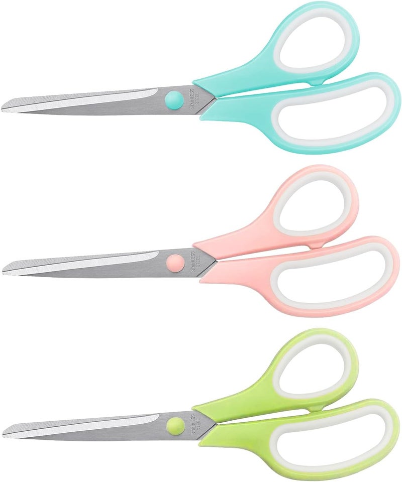 LONGKEY Scissors 8.5 Inch scissors all purpose Bulk Set of 3, Scissors for Office Home School Craft Supplies, Soft Comfort-Grip Right/Left Hand, Viridian, Vivid Green, Pink - Image 1